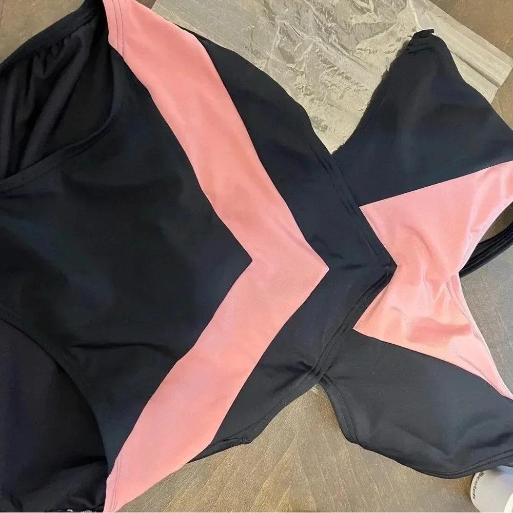 MICHAEL Michael Kors One Piece Swimsuit Bikini Open Back Pink Black Regatta 10 - Picture 9 of 9